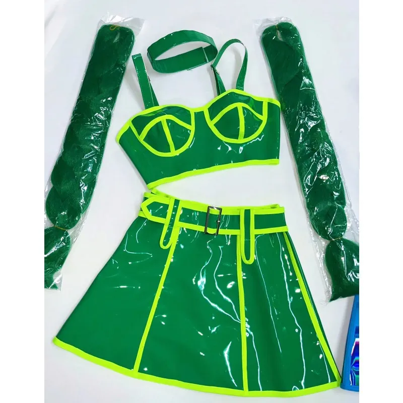 Różowo-Niebieski Laserowy Biustonosz Mini Spódniczka Klubowa Impreza Pokaz Rave Strój Damski Piosenkarka Tancerka Drużyna Seksowny Kostium Sceniczny Nocny Klub