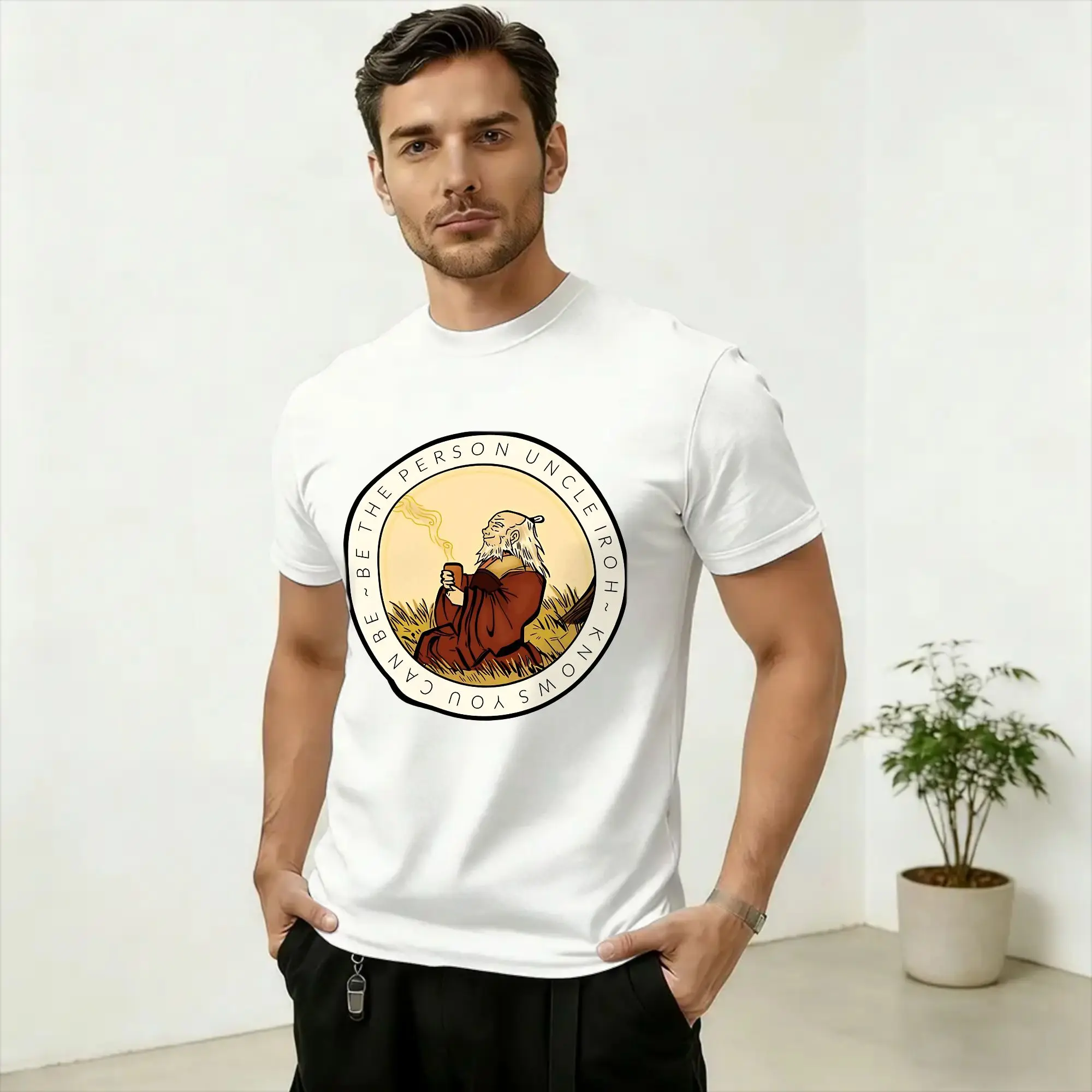 Avatars Airbender Uncle Iroh White Lotus Men's T Shirt Vintage Tee Shirt Short Sleeve O Neck T-Shirts Cotton New Arrival Clothes