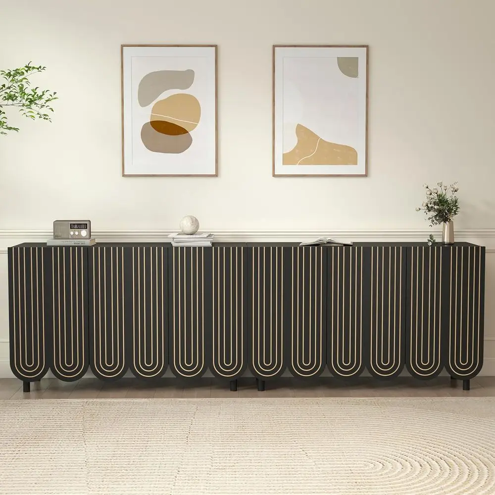 

Трехдверный шкаф для хранения из массива дерева, буфет в стиле армхаус с кофейной зоной для кухни, гостиной и прихожей (черный, комплект)