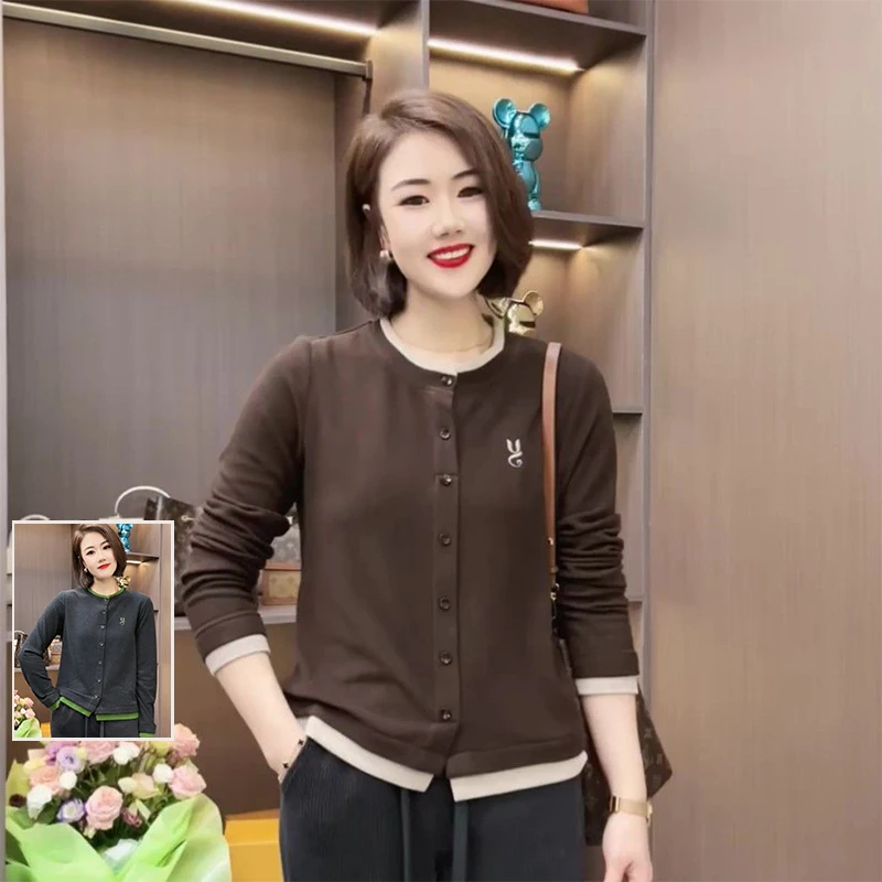 

Осень-зима Цветная блузка Из двух частей irt Velvet Jaet размера плюс Женская мода круглый Ne Long Sve Универсальный открытый ...