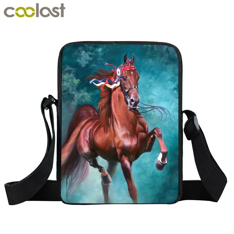 Bolso de mensajero de caballo de Animal para mujer, bandolera pequeña de lona cruzada, bolsos de viaje para niñas, bolsos de hombro para damas,