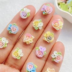 50Pcs New Cute Resin Mini Colorful Flowers Flat Back Ornament Jewelry Making Manicure Hairwear Accessories