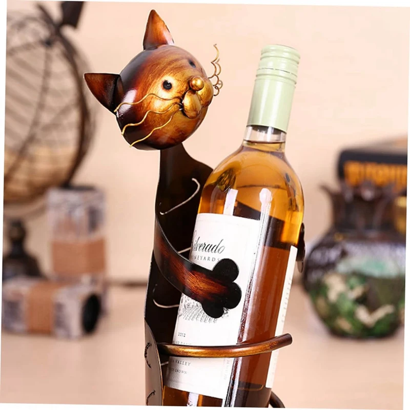 Cat Shaped Wine Holder Stand Metal Decorative Cat Wine Bottle Holder Sculpture, Easy To Use Durable