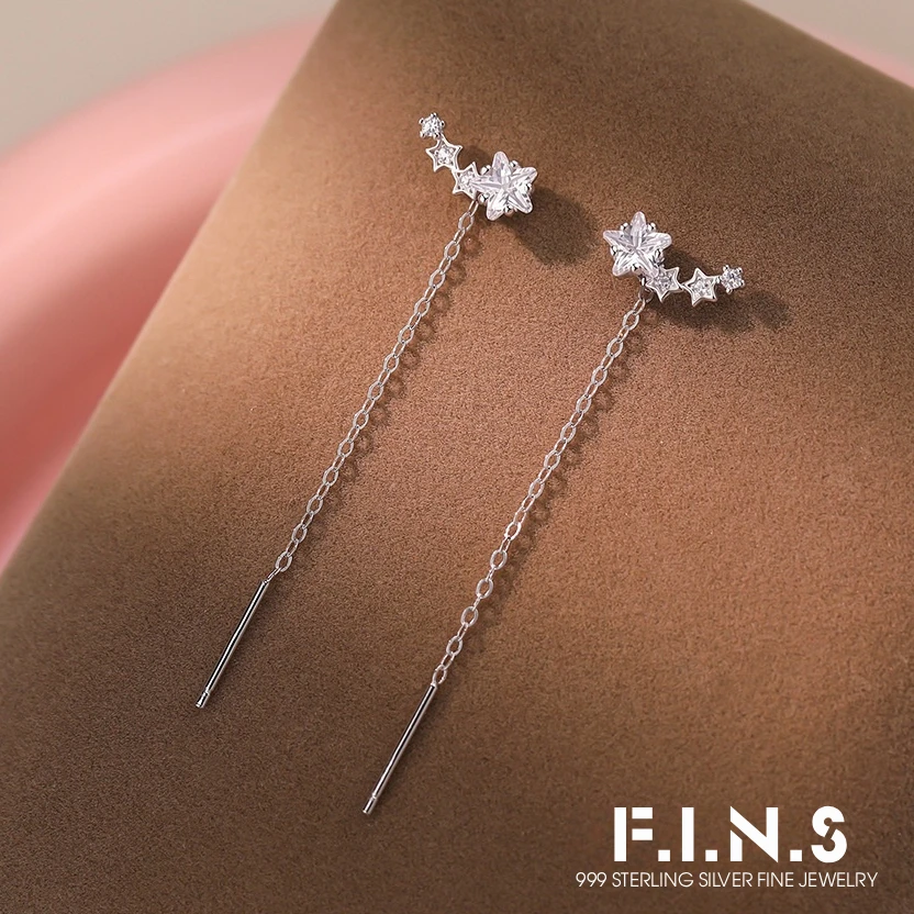 F.I.N.S Pendientes de Estrella Fugaz de Plata de Ley 925 para Mujer, Joyería Fina de Lujo con Cadena Larga y Zirconia