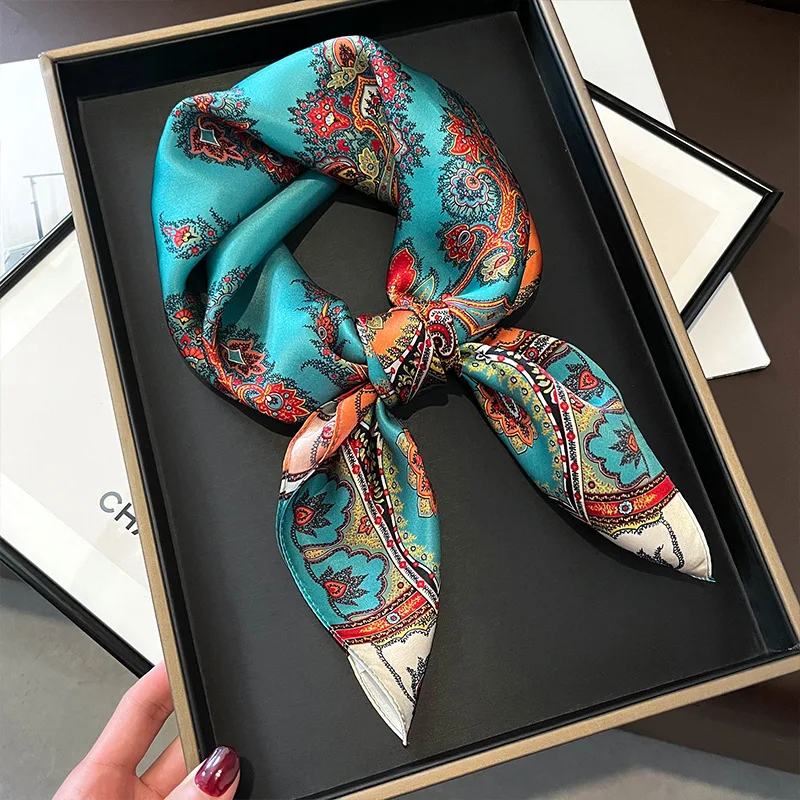 100% Real Silk Square Scarf Women Design Warp Hair Ribbon Luxury Brand Headband Shawl Ladies Neck Tie Neckerchief Wrist Bandana