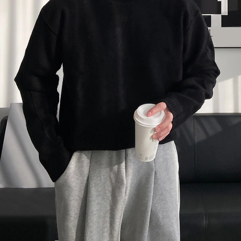 

INCERUN мужские свитера однотонные вязаные свитера с круглым вырезом и длинными рукавами уличная одежда осенние повседневные пуловеры 2025 свободная модная мужская одежда