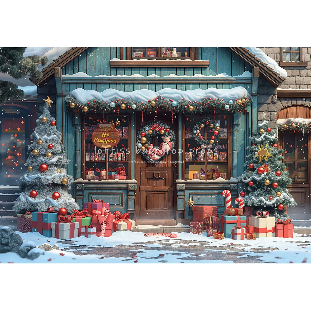 Snowy Christmas House Front Backdrops Kids Baby Photography Child Adult Photocall Decors Snowflake Streets Backgrounds