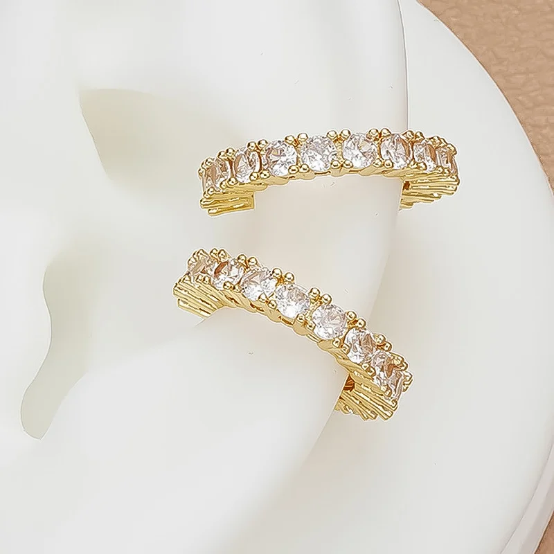 Fashion Copper Metal Zircon Ear Clip for Women Gold Plated Punk No Pierced Chunky C Shape Geometric Ear Cuff Stud Jewelry Gifts image 4