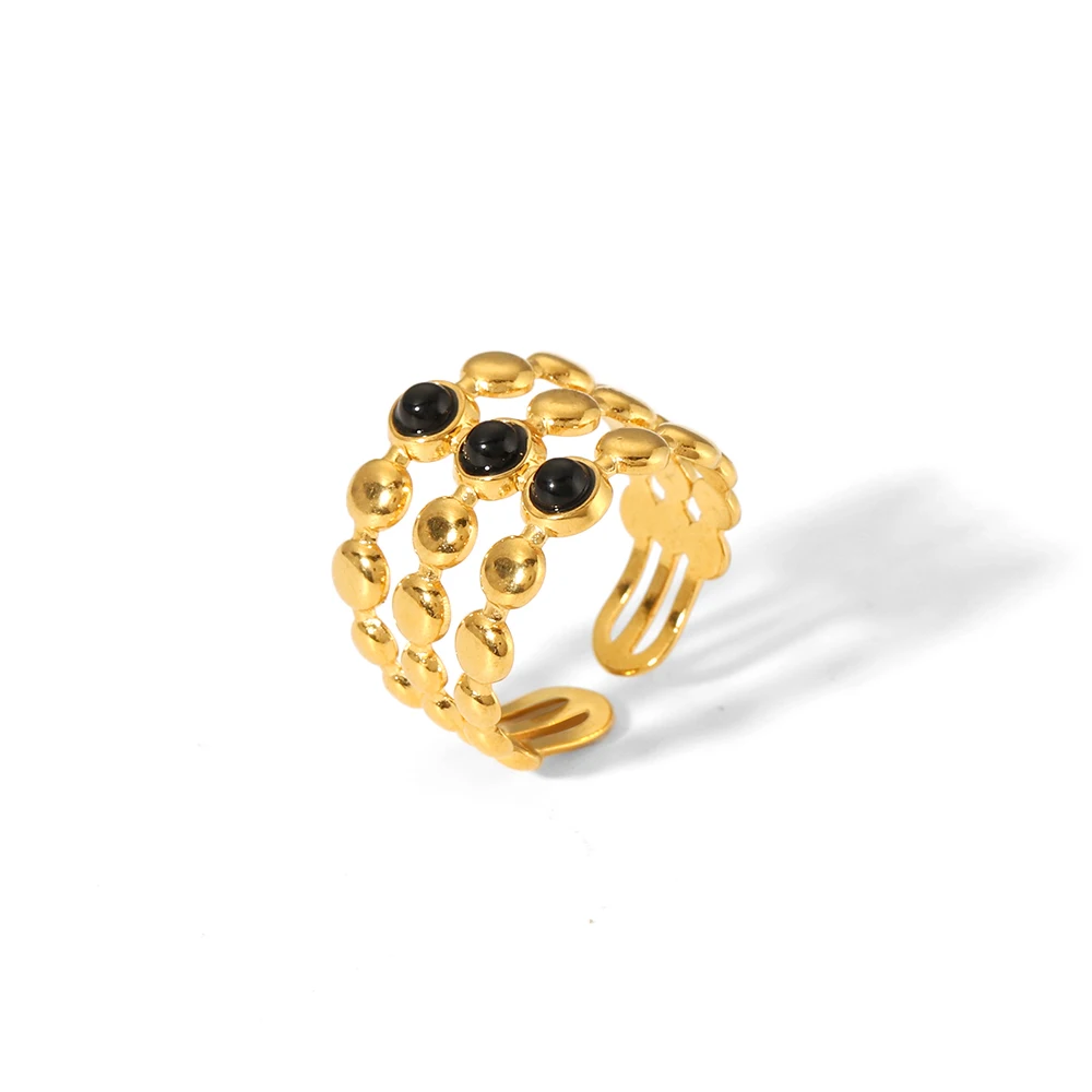 Vintage Naturstein Geometrischer Vergoldeter Edelstahlring Verstellbarer Türkisring Trendiger Modischer Schmuckring für Damen – Detail 10