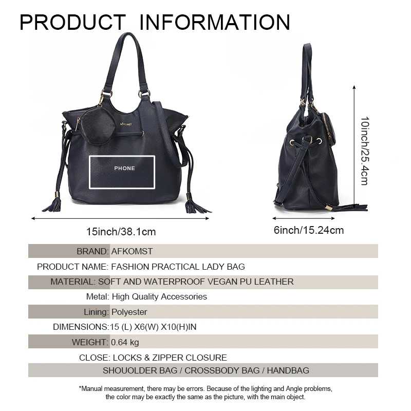 AFKOMST Versatile borsa in pelle PU-tote spaziosa e borsa a tracolla monocromatica Chic questa borsa è la combinazione perfetta