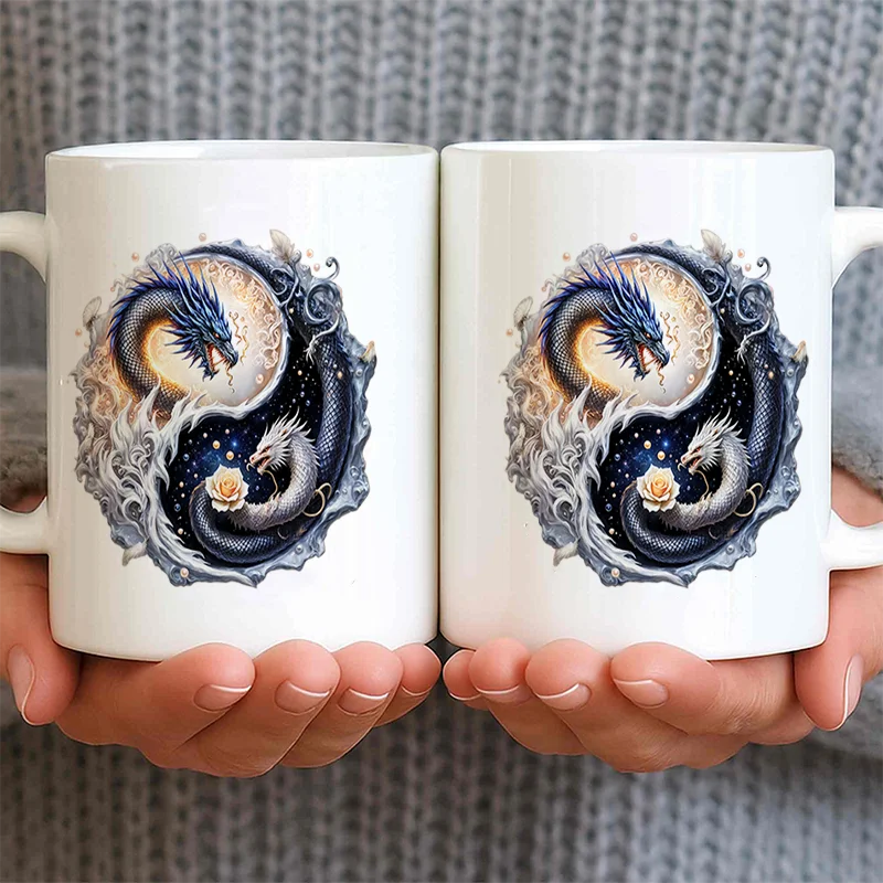 Yin Yang Dragon Phoenix Colorful Print Ceramic Coffee Mug 11oz 350ml Personalized Custom Mug Microwave Safe Cute Aesthetic Mug B
