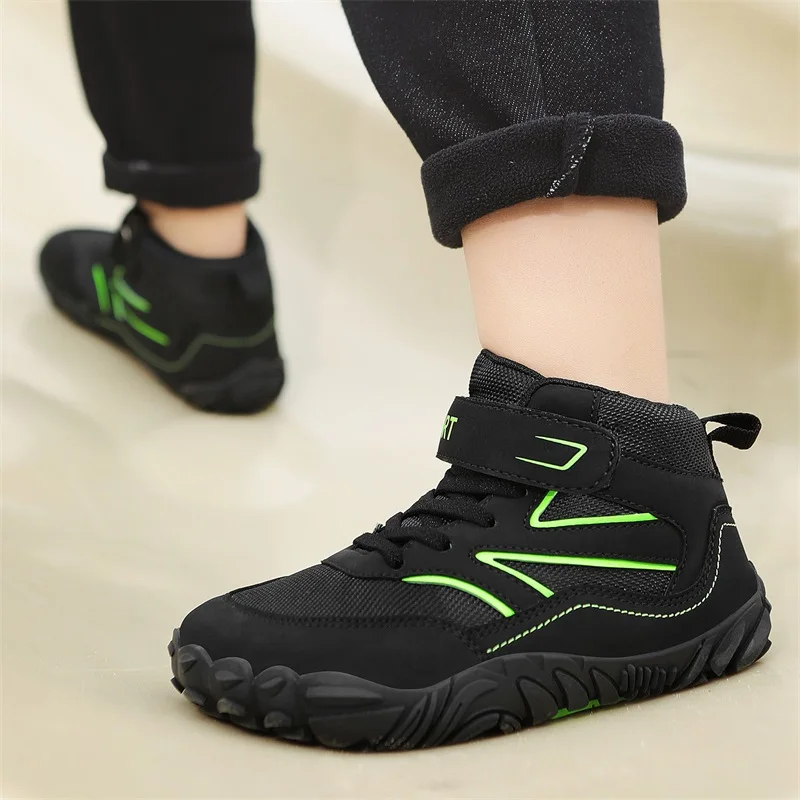 Botas descalzas de punta ancha para chico, zapatos de senderismo impermeables para otoño e invierno, zapatillas deportivas antideslizantes para caminar y senderismo