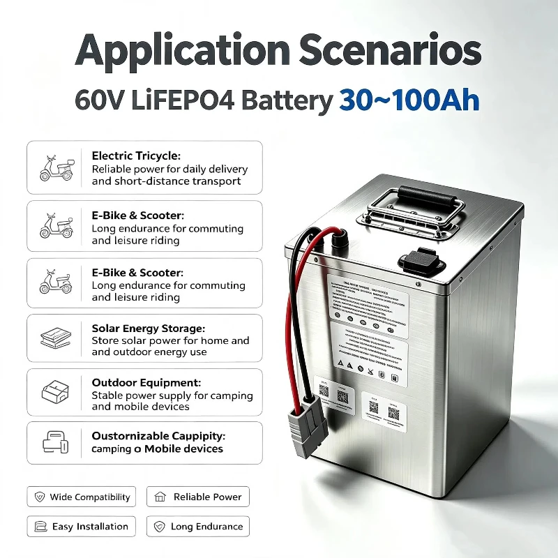 60V 30Ah Battery 40Ah 50Ah 60Ah 70Ah 80Ah 90Ah 100Ah Lithium Lifepo4 For 1800W 3000W Two-Wheeler Four Wheeler Golf Cart RV