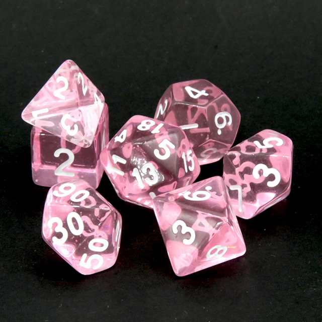 Clear Transparent Pink Polyhedral DND Dice 7PCS White Numeral Full Set D4-D20 for Dungeons & Dragons COC RPG Tabletop Gaming view 5