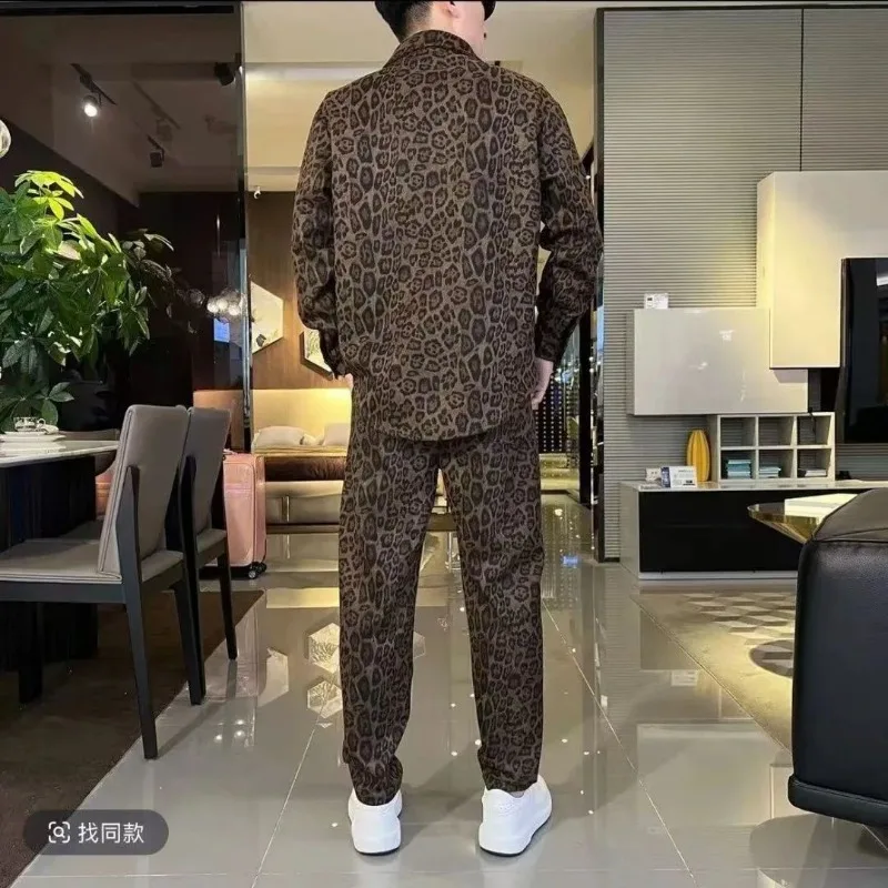 Trendy Suit Retro Leopard Print New Autumn Slim Long-sleeved Shirt Trousers Fashionable and Versatile