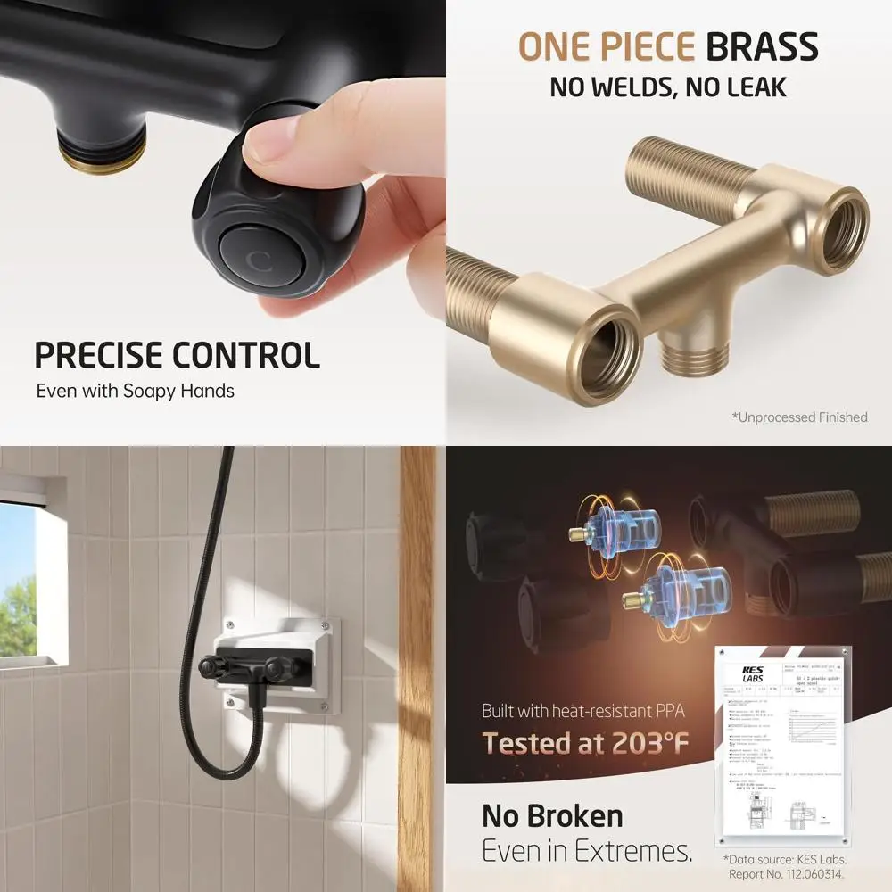 

Matte Black 4 Leak-Proof RV Shower Faucet with Diverter, Solid Brass Body, Easy-Turn Knob, Suitable for Indoor and Outdoor Use