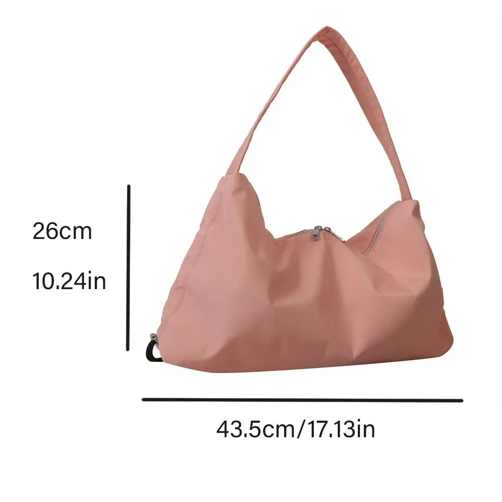 Waterproof Oxford Drawstring Shoulder Bag Solid Color Zipper Swimming Fitness Bag Handbag Shopping Bag