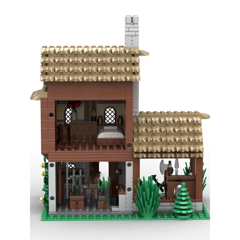 ปราสาทยุคกลางรุ่น Moc Building Blocks Blacksmith's House รุ่นเทคโนโลยีอิฐ DIY ประกอบของเล่นก่อสร้างวันหยุดของขวัญ