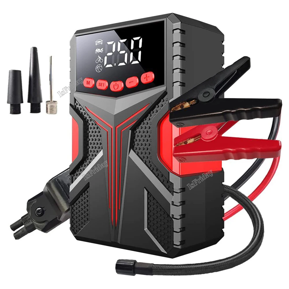 

4 in1 Car Jump Starter Air Pump Power Bank Lighting Portable Air Compressor Cars Battery Starters Starting Auto Tyre Inflator