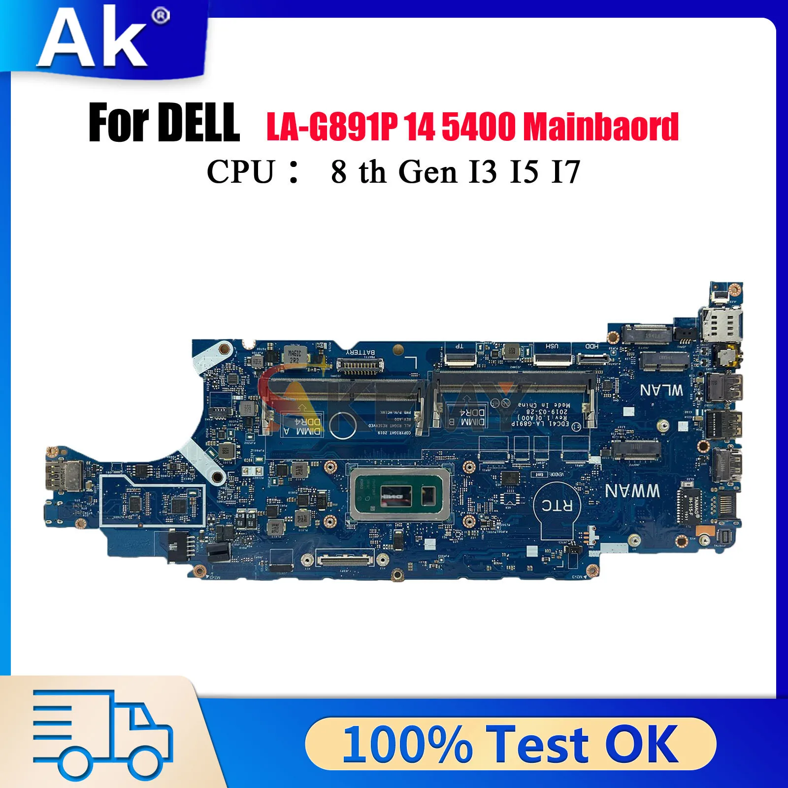 Материнская плата LA-G891P для DELL Latitude 5400 с процессором i5 i7 8-го поколения EDC41 CN-03WM4C 0HJD1J, 100% полностью протестирована
