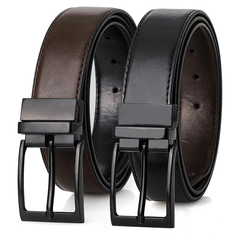

Модный мужской двусторонний ремень с пряжкой, брендовый, роскошный, классический, деловой, модный ремень для мужчин, два цвета: черный и коричневый.