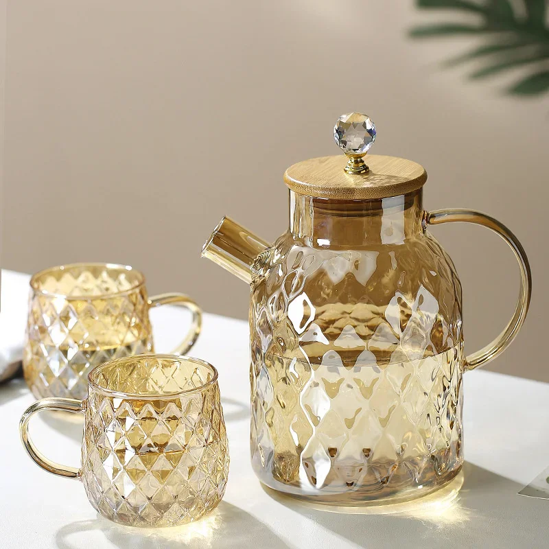 1.8L Transparent Borosilicate Glass Teapot Heat-Resistant Clear Tea Pot Flower Tea Set Puer Kettle Cup Office Home Tools