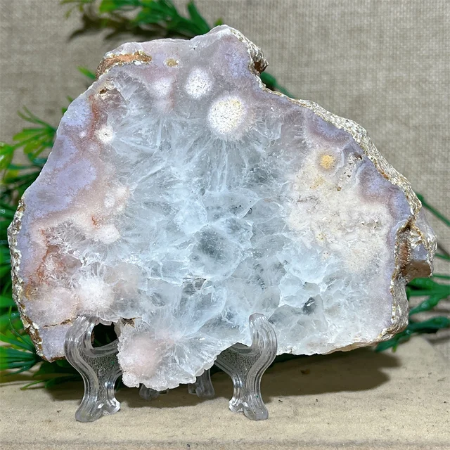 Pink Amethyst Flower Agate Slab Slice Geode Crystal Natural Druzy Stone Quartz Mineral Gemstones Minerals Home Decoration+Stand 3