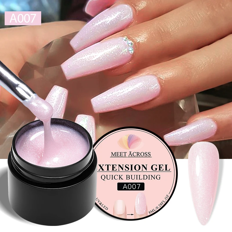 MEET ACROSS 8ml Glitter Quick Extension Gel Nail Polish Pink Blue Semi Permanent Soak Off Nail Art UV LED Hard Gel Varnish Nails