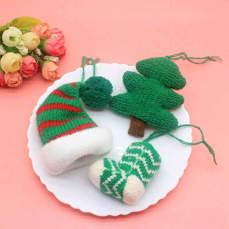 3 Stück Cartoon-Weihnachtsbaum-Anhänger, gestrickte Ornament-Serie, DIY-Material für Schuh-, Socken- und Taschendekoration – Detail 4