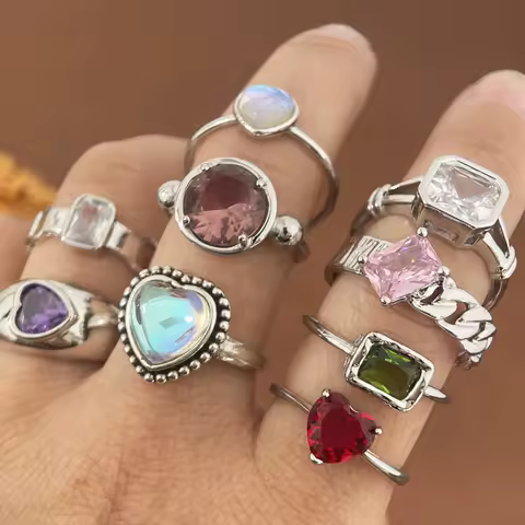 925 Sterling Silver Rings for Women Couple Minimalist Handmade Pink Zircon Open Ring Party Jewelry Gift Prevent Allergy