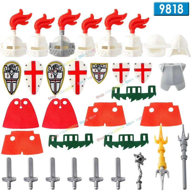 AX9818 AX9819 Medieval Crusade Knight Accessories Shield Spear Sword Building Block bricks Action Figure Chilldren's For Toys