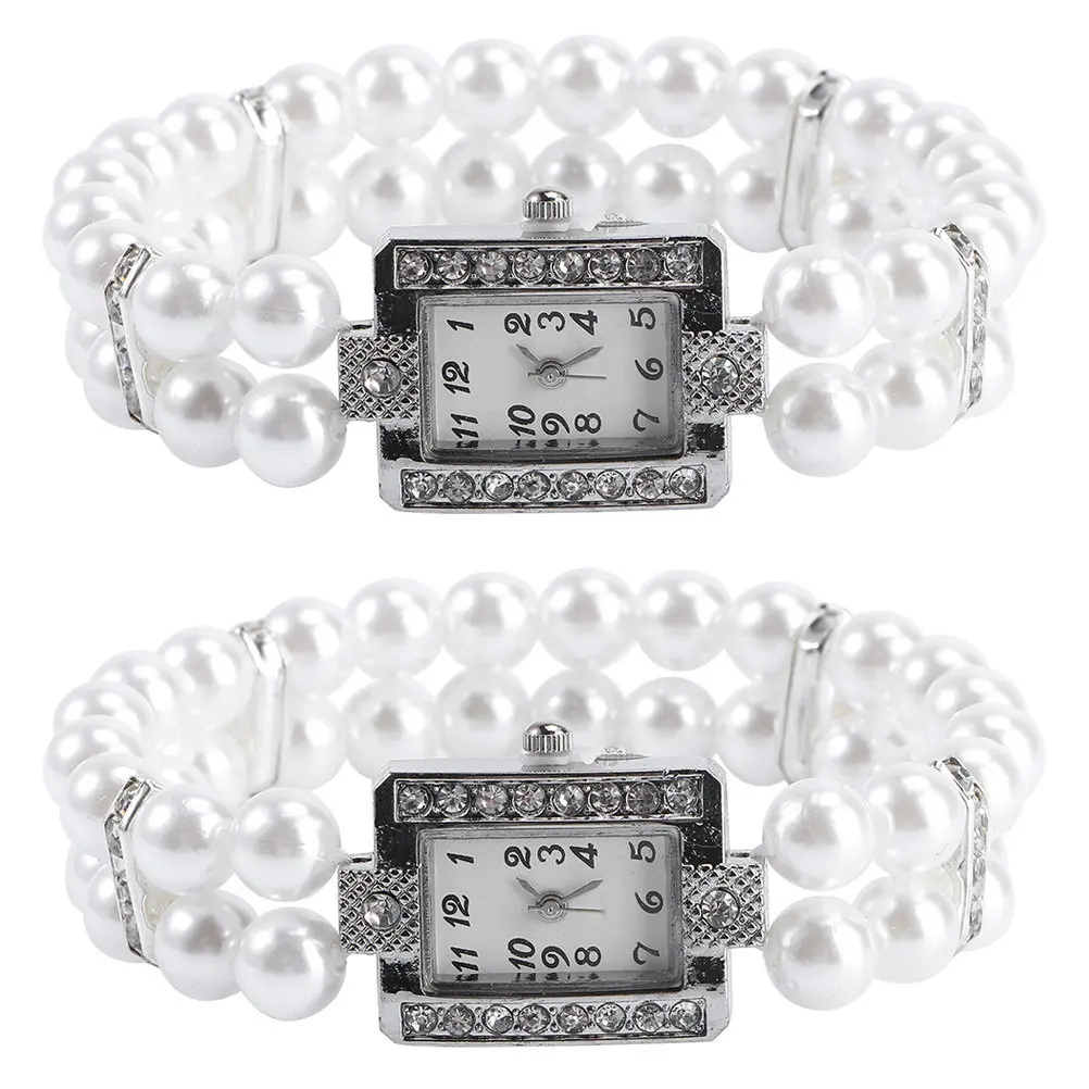 

2 шт. Женские модные кварцевые наручные часы с жемчужным браслетом, классические повседневные часы для ежедневного ношения, офиса, вечеринок и мероприятий