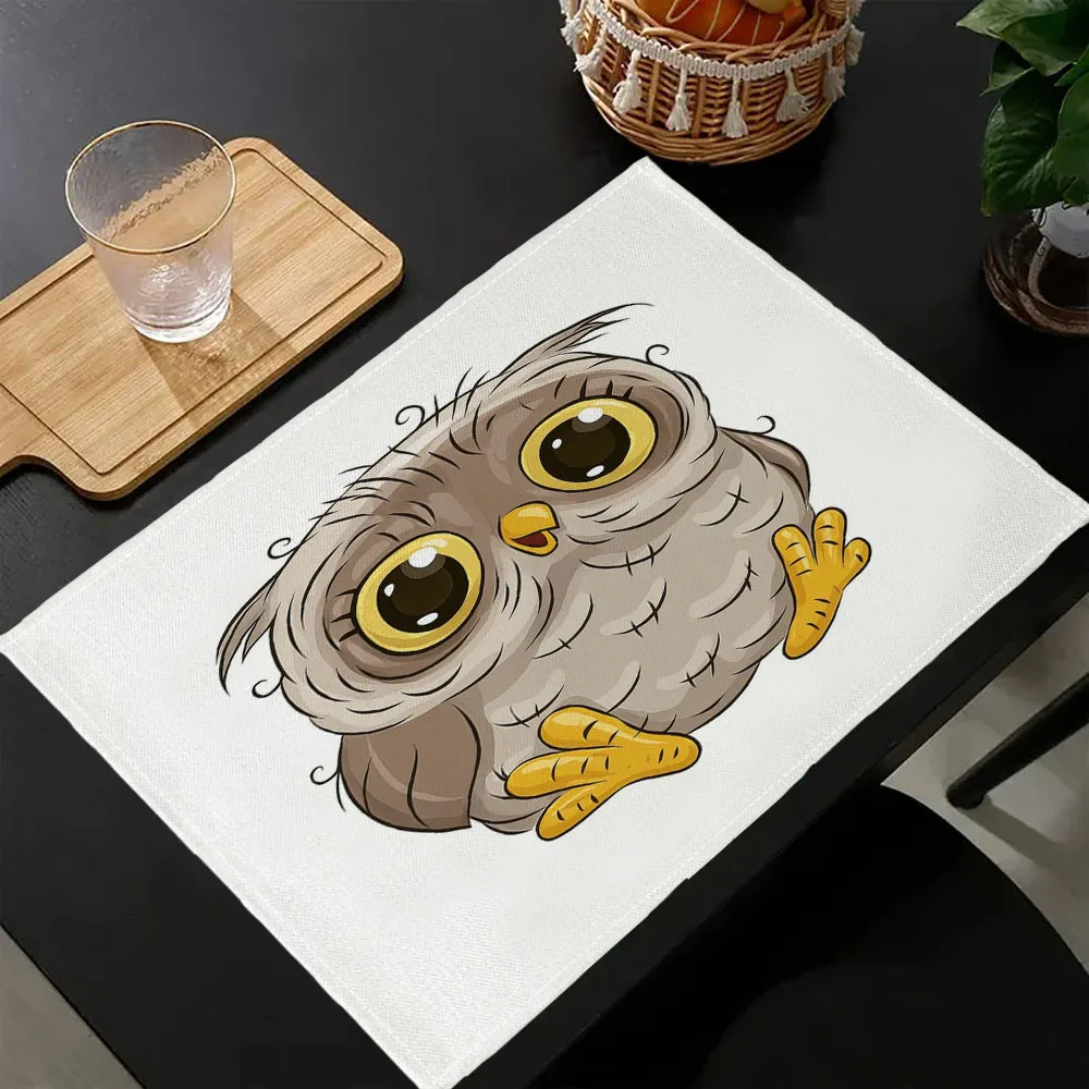 

1PC Cartoon Owl Placemats Christmas Table Mat Linen Placemat for Kitchen Dining Table Decoration 7.14