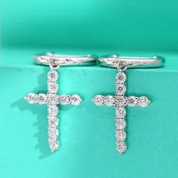 Serenity 2mm D Color Moissanite Cross Earrings for Women Gift 100% S925 Sterling Silver Plated Pt950 Drop Earrings Fine Jewelry