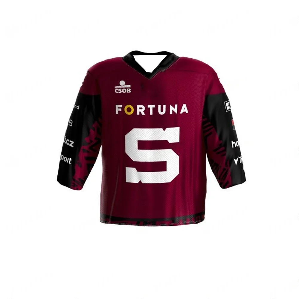 

Sparta Prague Maroon Home Ice Hockey Jersey FORTUNA Sponsor Czech Extraliga Hockey Shirt