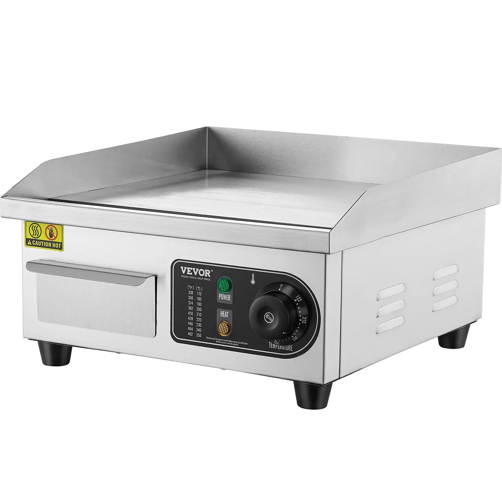 Commercial Electric Griddle, 1700W Countertop Flat Top Grill, 122°F-572 °F Adjustable Temp