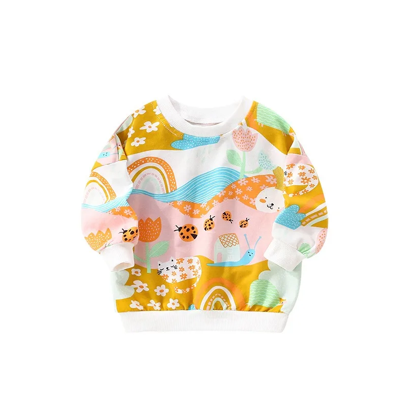 Spring Baby Girls 100% Cotton Clothes Top Kid Boys Countryside Printed Sweatshirts Children Pullover Long Sleeve T-shirts