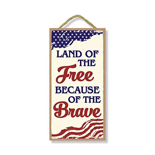 

Honey Dew Gifts Man Cave Bar Patriotic Signs, Land of The Free Because of The Brave Hanging Wall Art, Decorative Wood Sign, Ame