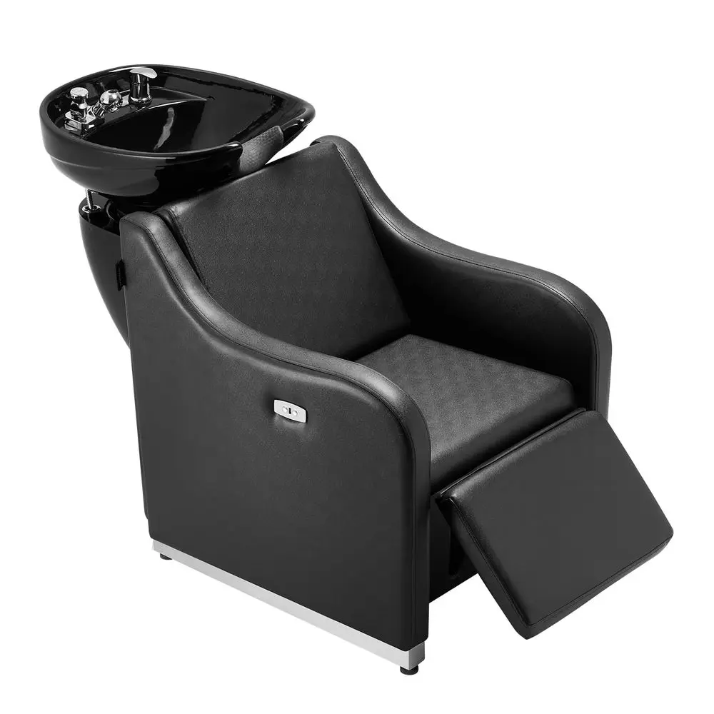 

Shampoo Backwash Chair, 661.4LBS Loading Barbershop Hair Washing Station with Electric Adjustable Footrest amp Ceramic Bowl, Ba