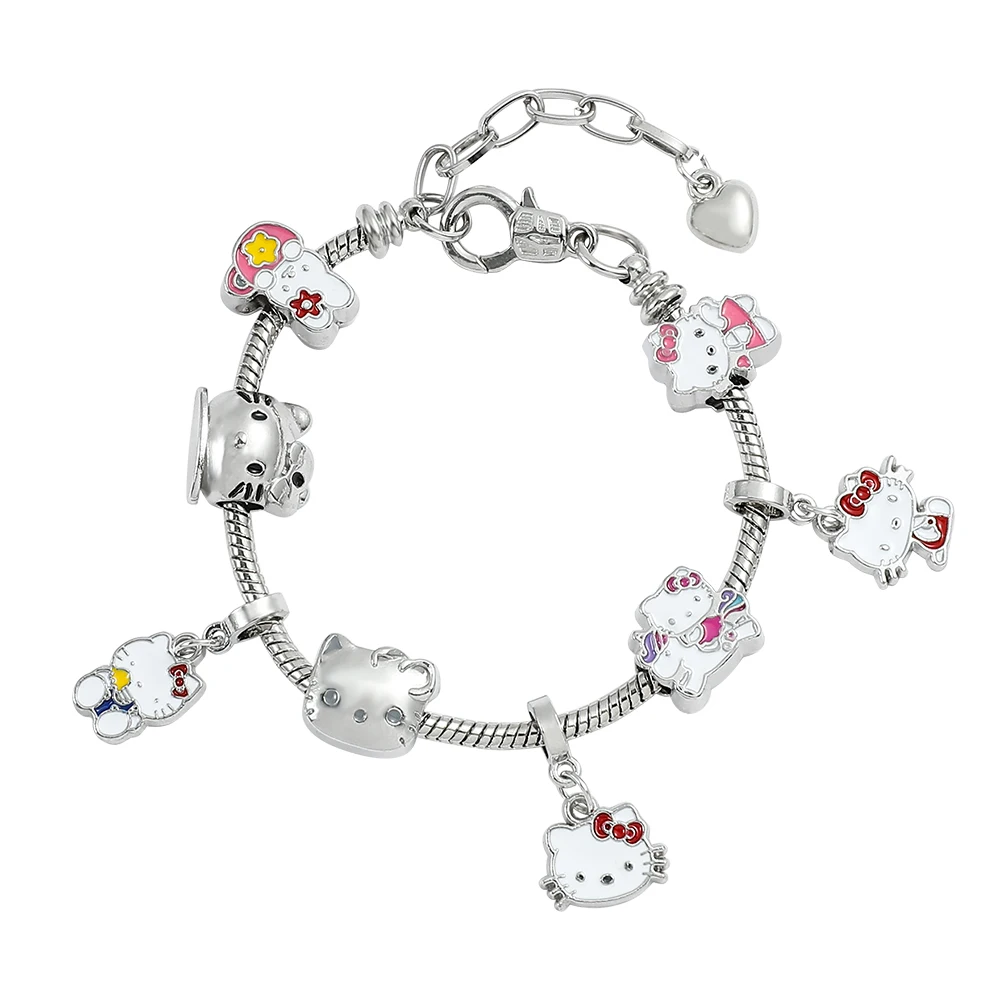 Anime Kawaii Sanrio Hello Kitty Bracelet Charms Metal Beads Making Kit Kids Gift Jewelry Accessories