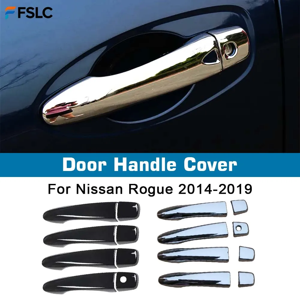 

Door Handle Cover For Nissan Rogue 2014 2015 2016 2017 2018 2019 GLOSS BLACK CHROME CAR CATCH CAP TRIM MOLDING ACCESSORIES