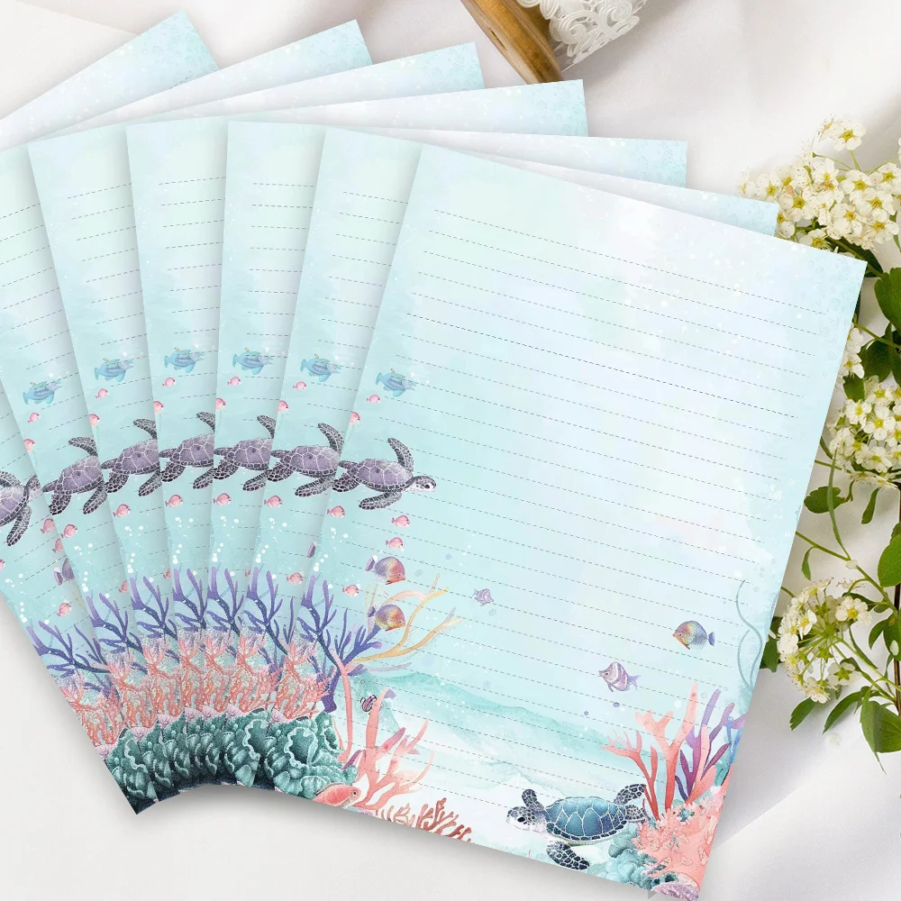 30 Sheets, B5 Watercolor Underwater World Themed Writing Paper, Lined, Unglued, Very Suitable For Notebooks, Memos, And Stickers