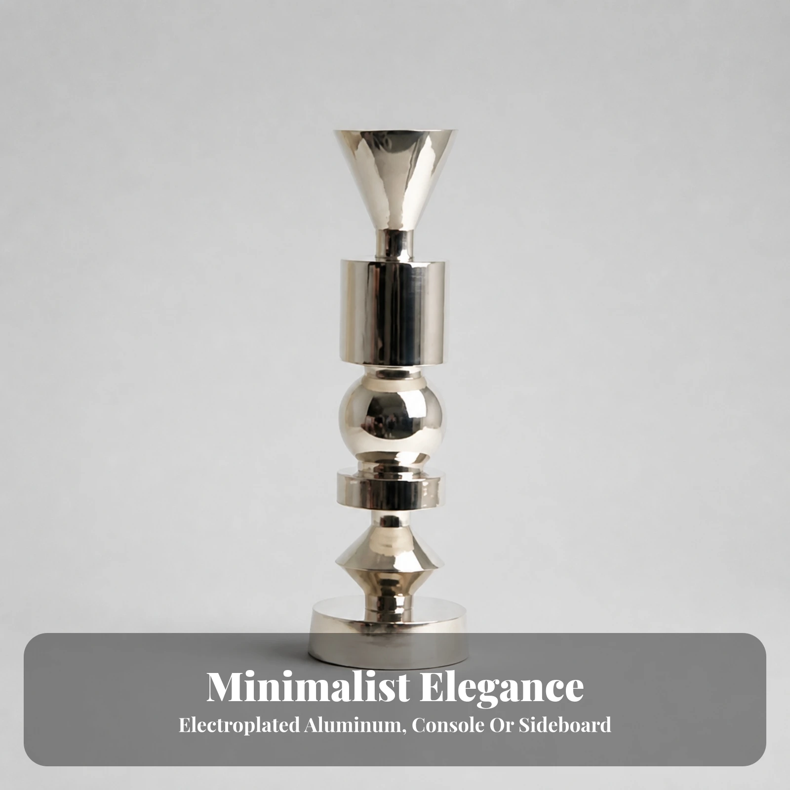 Modern Metallic Candle Stand with Stacked Geometric Elements for Mantel Shelf Styling