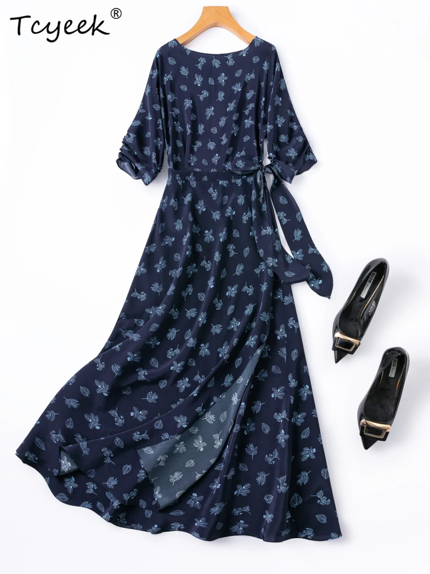 

Tcyeek 100% Real Mulberry Silk Party Dress Women New in Dresses Summer Clothes Woman Elegant Dress Fashion Lace-up Vestido Mujer