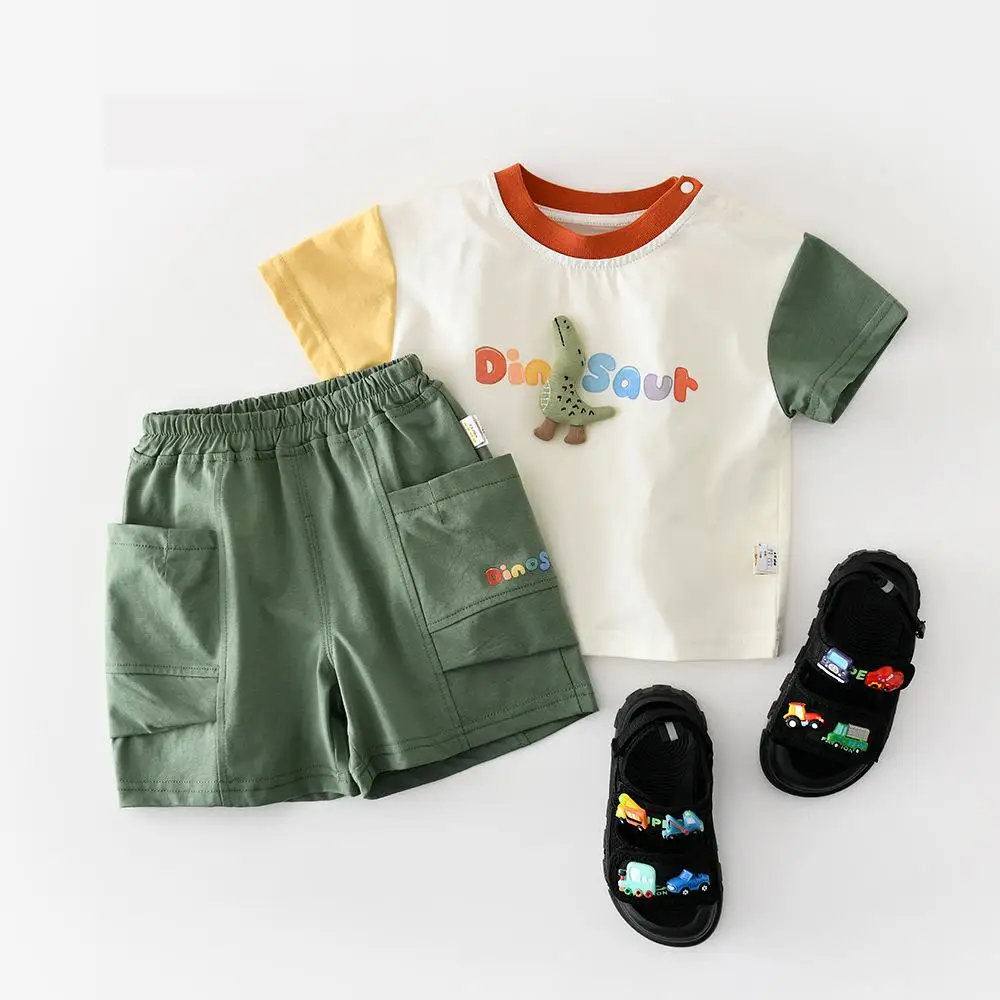 

2026 Summer New Baby Short Sleeve Clothes Set Toddler Boys Cute Cartoon T Shirts + Shorts 2pcs Suit Kids Cotton Casual Outfits
