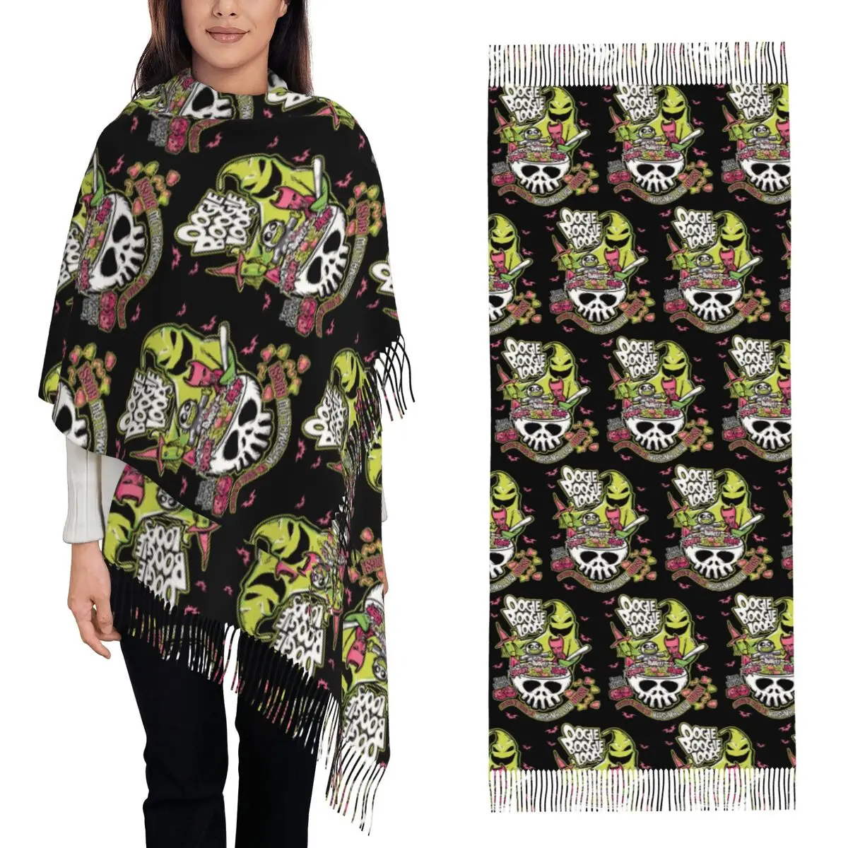 

Шарф Oogie Boogie, шарфы с кисточками для женщин, мягкие теплые шали и накидки, большая осенне-зимняя шаль