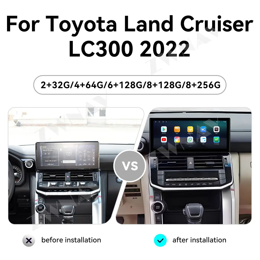 CarPlay Android 14 For Toyota Land Cruiser LC300 2022 Stereo Multimedia Player 12.3 Inch QLED Touch Screen Car Radio GPS Navi