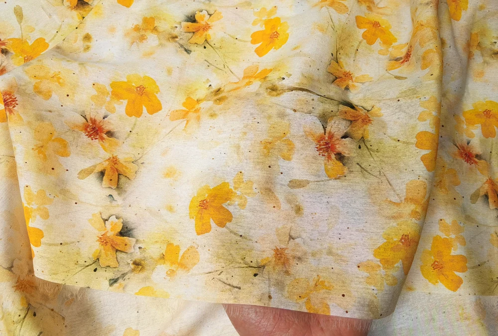 1 meter X 1.4 meter Summer Dress Fabric Natural Viscose Ramie Material Yellow Floral