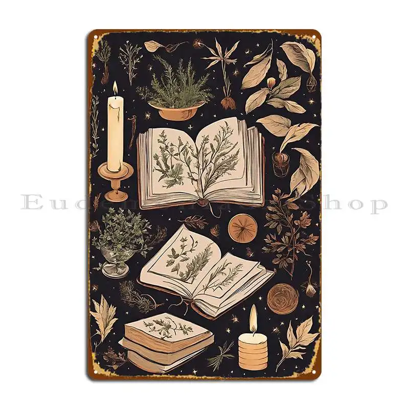Herbal Grimoire Metal Sign Retro Garage Funny Bar Cave Customized Tin Sign Poster