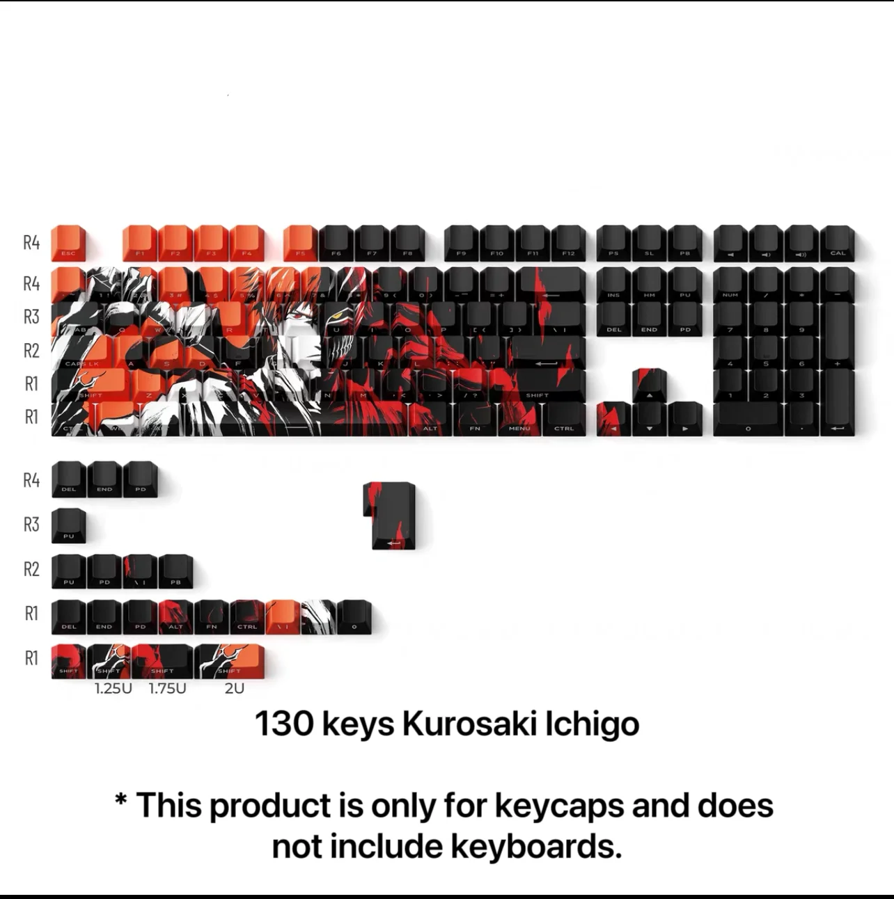 XVX "Shinigami Kurosaki Ichigo" колпачок для клавиш с боковой гравировкой, полупрозрачный оригинальный заводской термосублимационный материал из ПБТ, индивидуальный материал